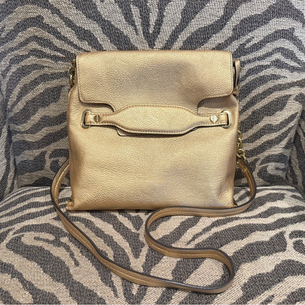 Kate Landry Gold Metallic Leather Crossbody Bag